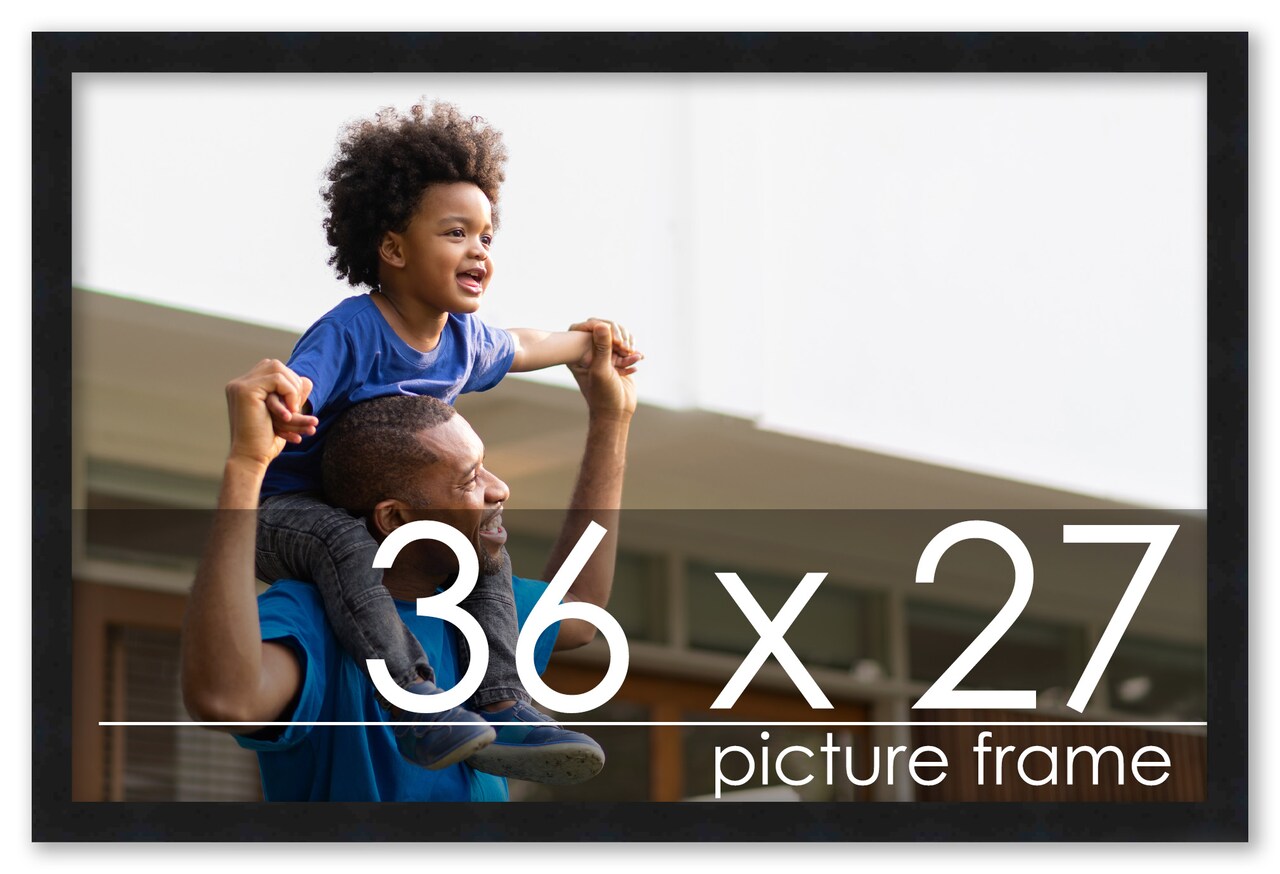 36x27 Modernist Black Picture Frame - UV Acrylic, Foam Board Backing, Hanging Hardware